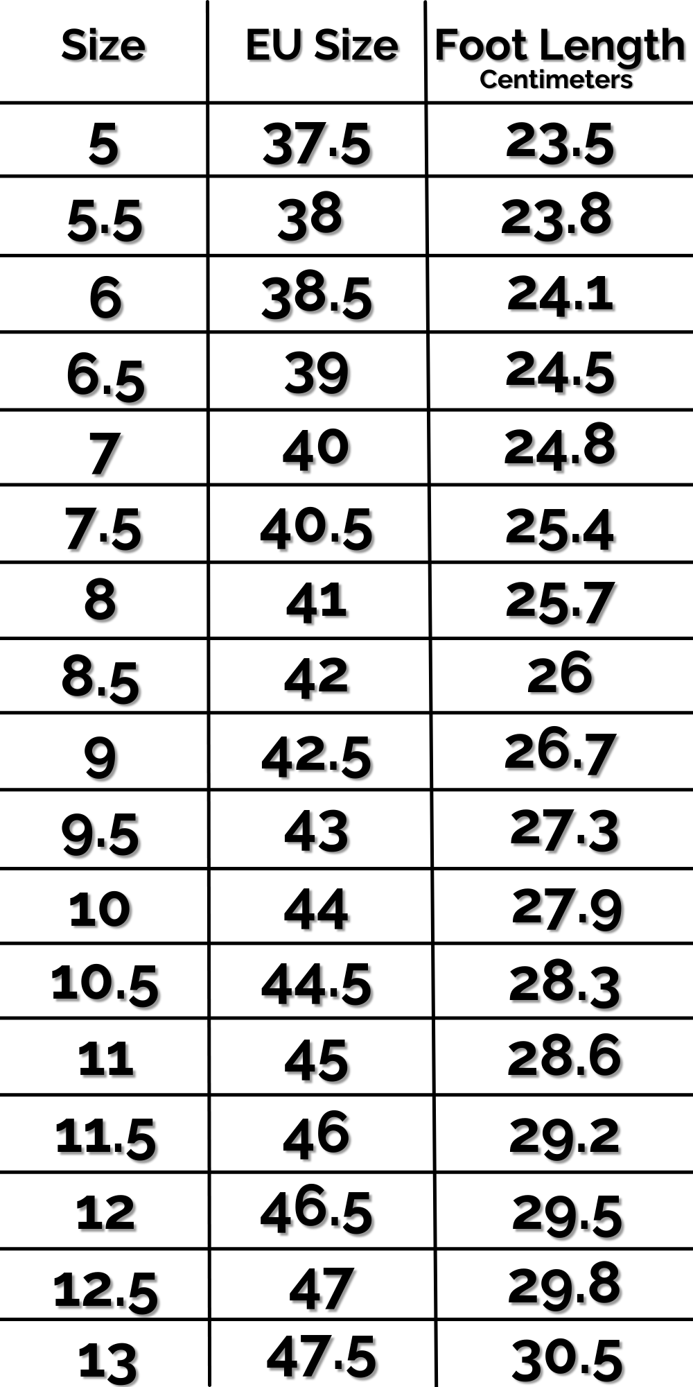 INTL Shoe Size Chart – Alias Unknown