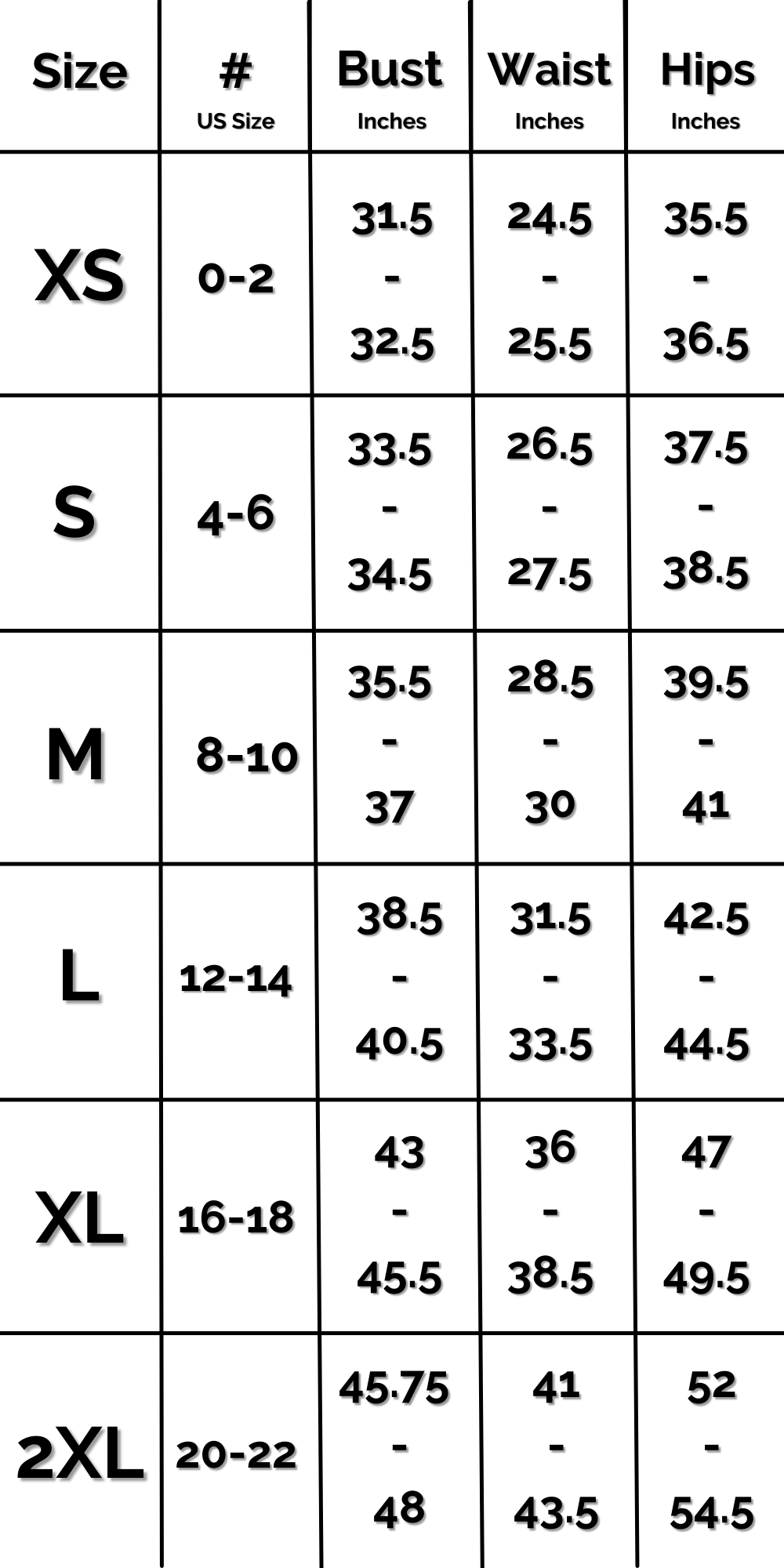 US Dress Size Chart