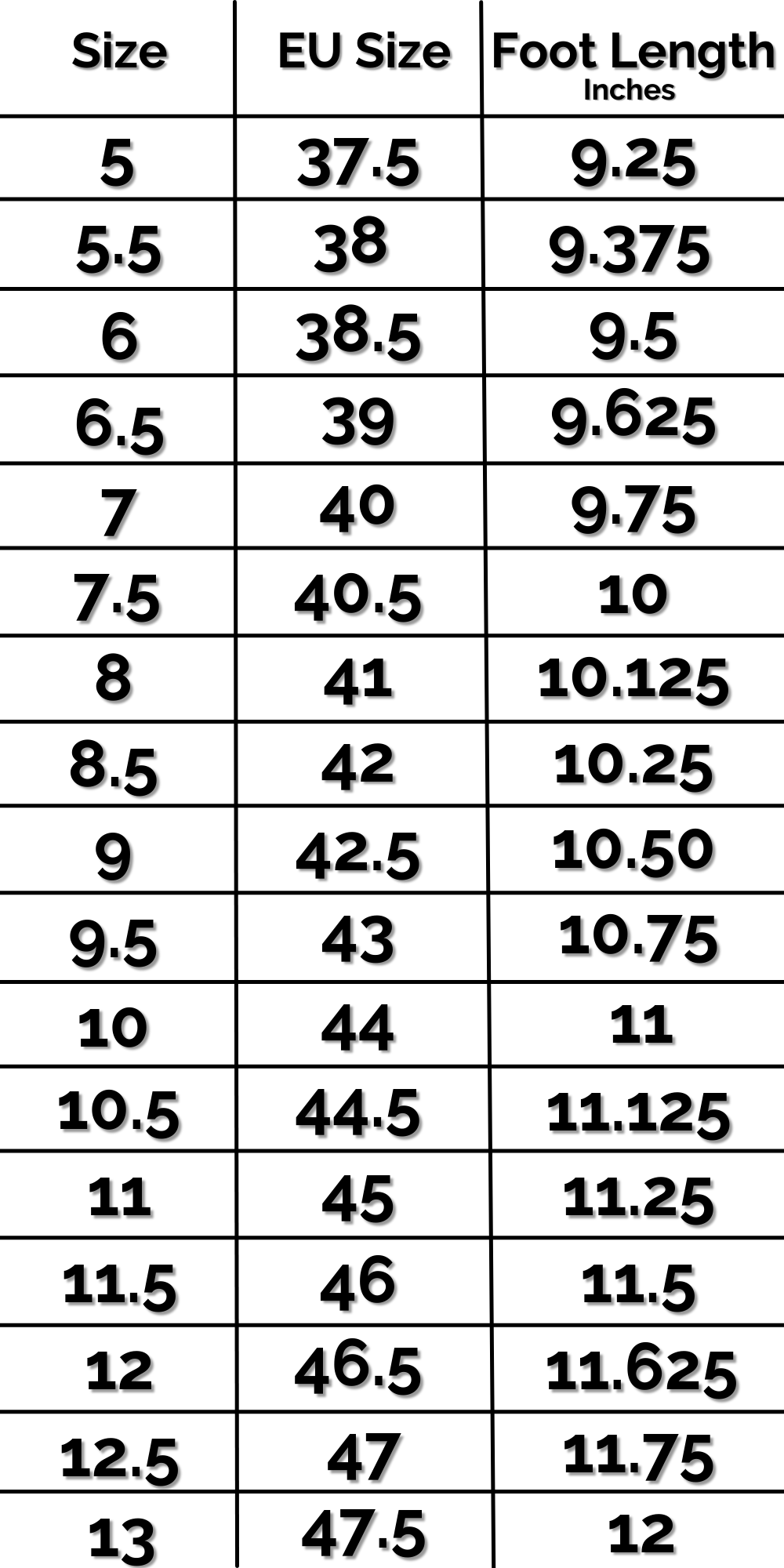 US Shoe Size Chart