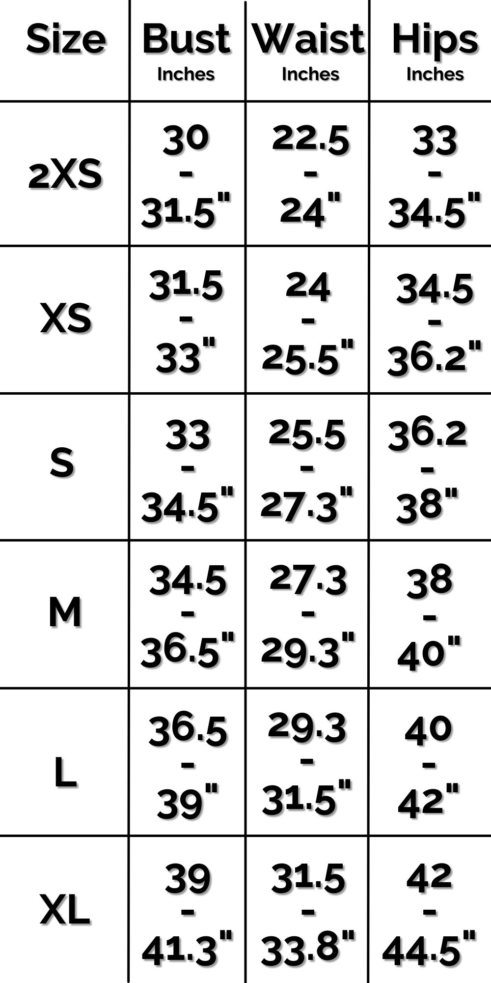 US Slip Dress Size Chart 1 of 2
