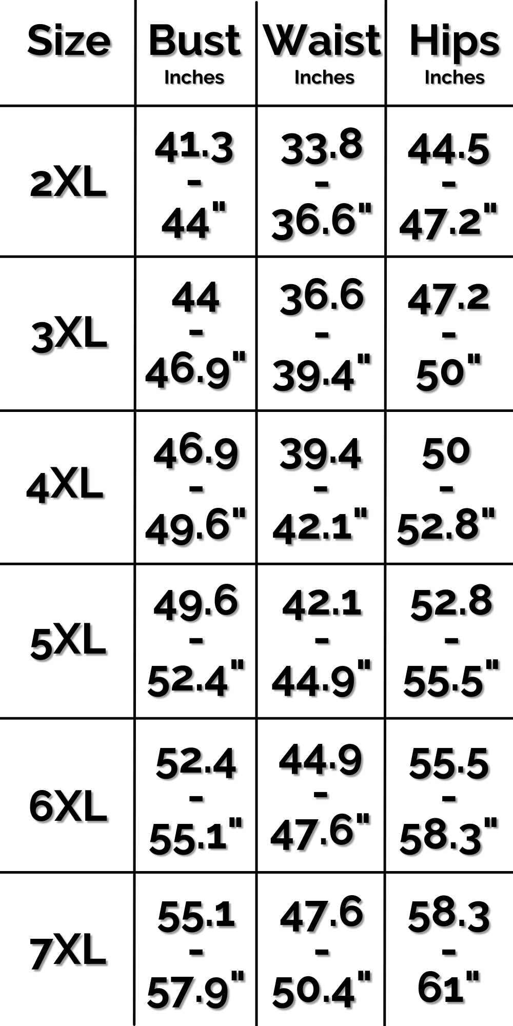 US Slip Dress Size Chart 2 of 2