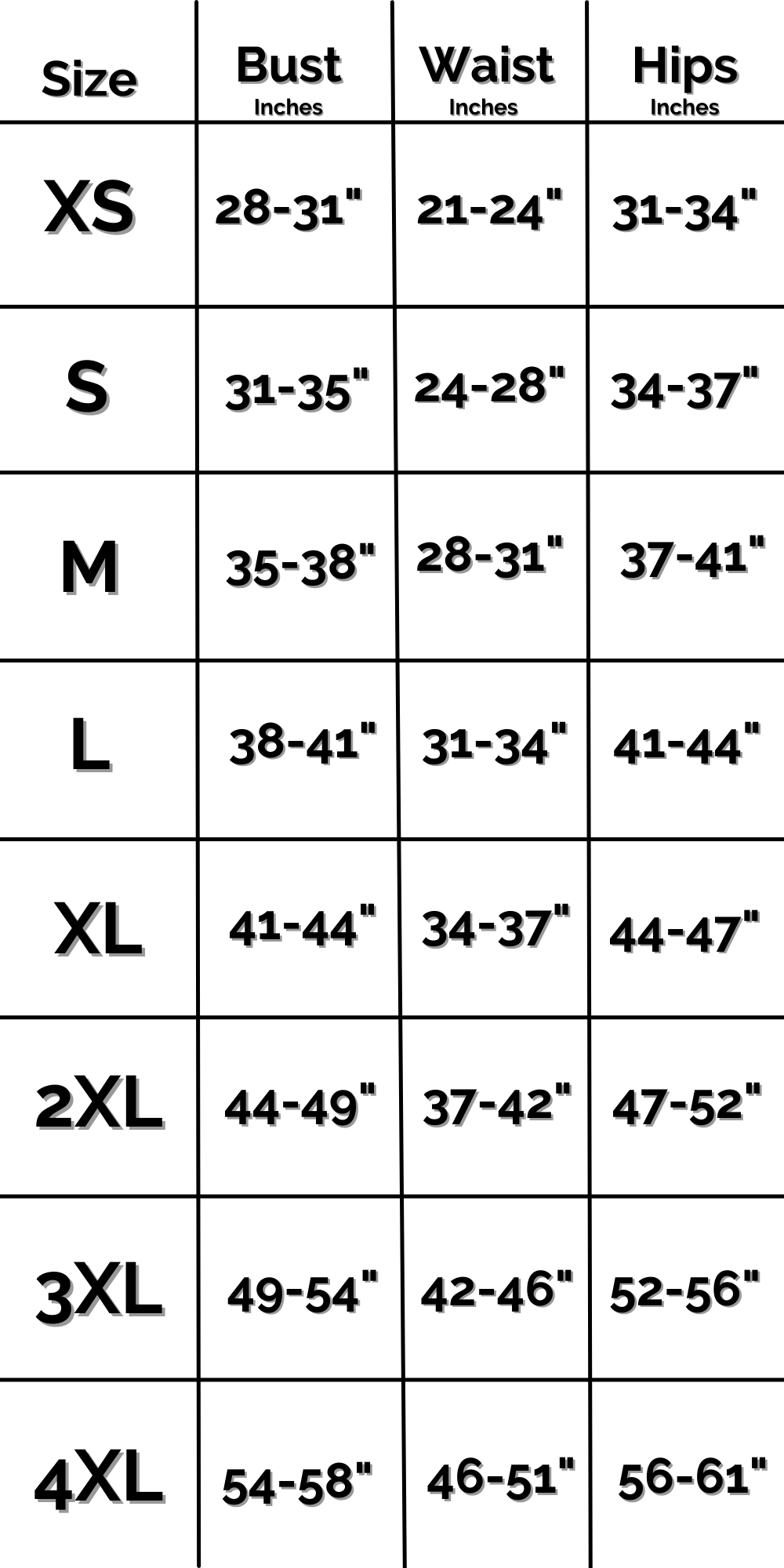 US Strapless Swimsuit Size Chart IN