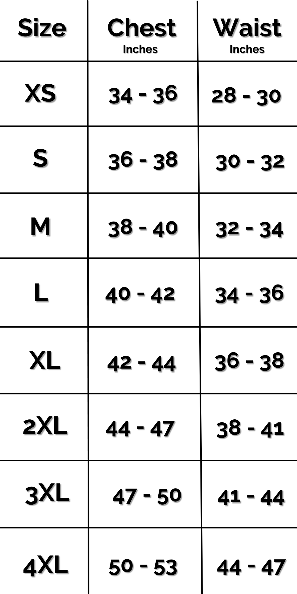 US Sweatshirt Size Chart