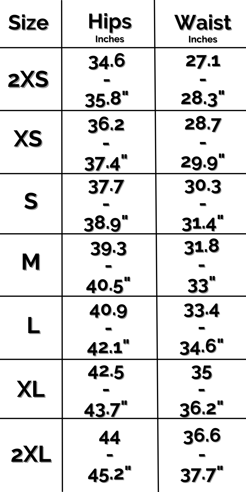 US Sweatshorts Size Chart