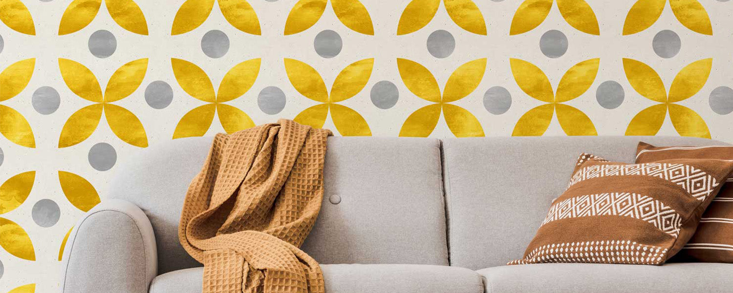 Bright Golden Geometric Wallpaper In a Living Room