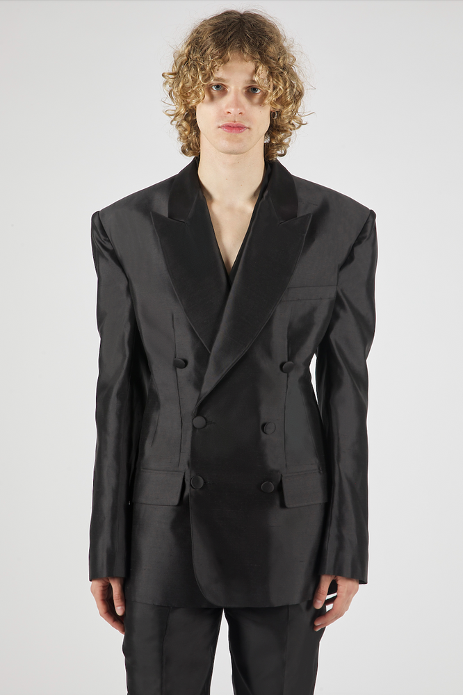Buy Taffeta Silk Cigarette Pant Suit In Black Colour Online