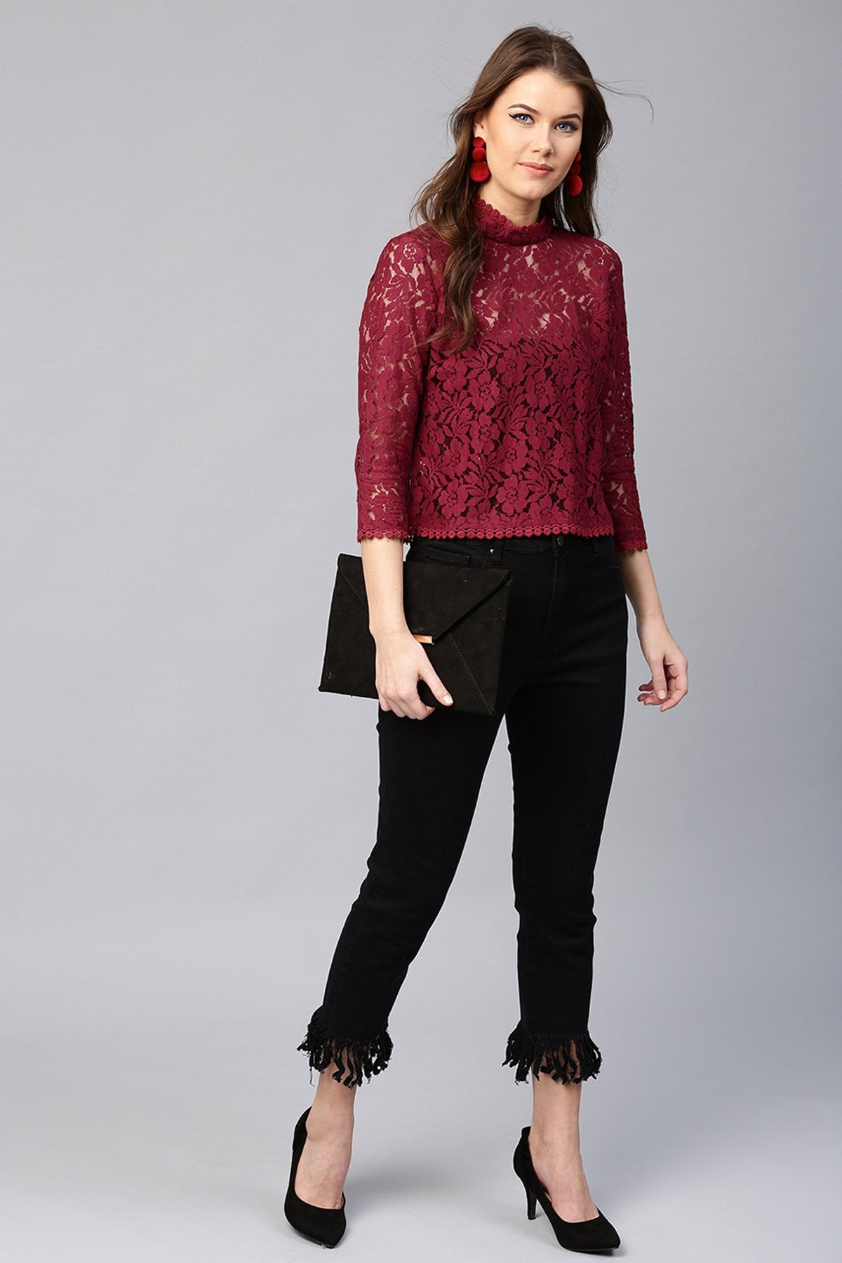 maroon lace top