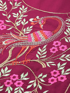 Burgundy Peacock Motif Embroidery Anarkali Kurta
