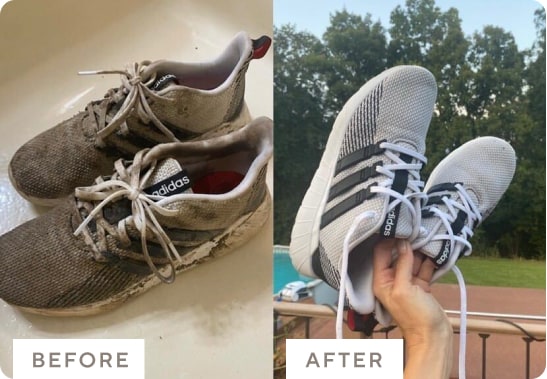 Muddy shoes cleaned with branch basics