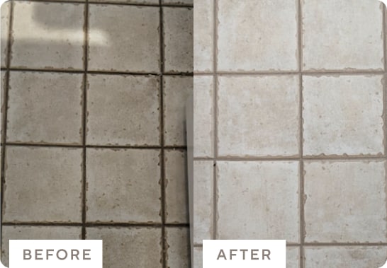 Dirty tile cleaned with branch basics