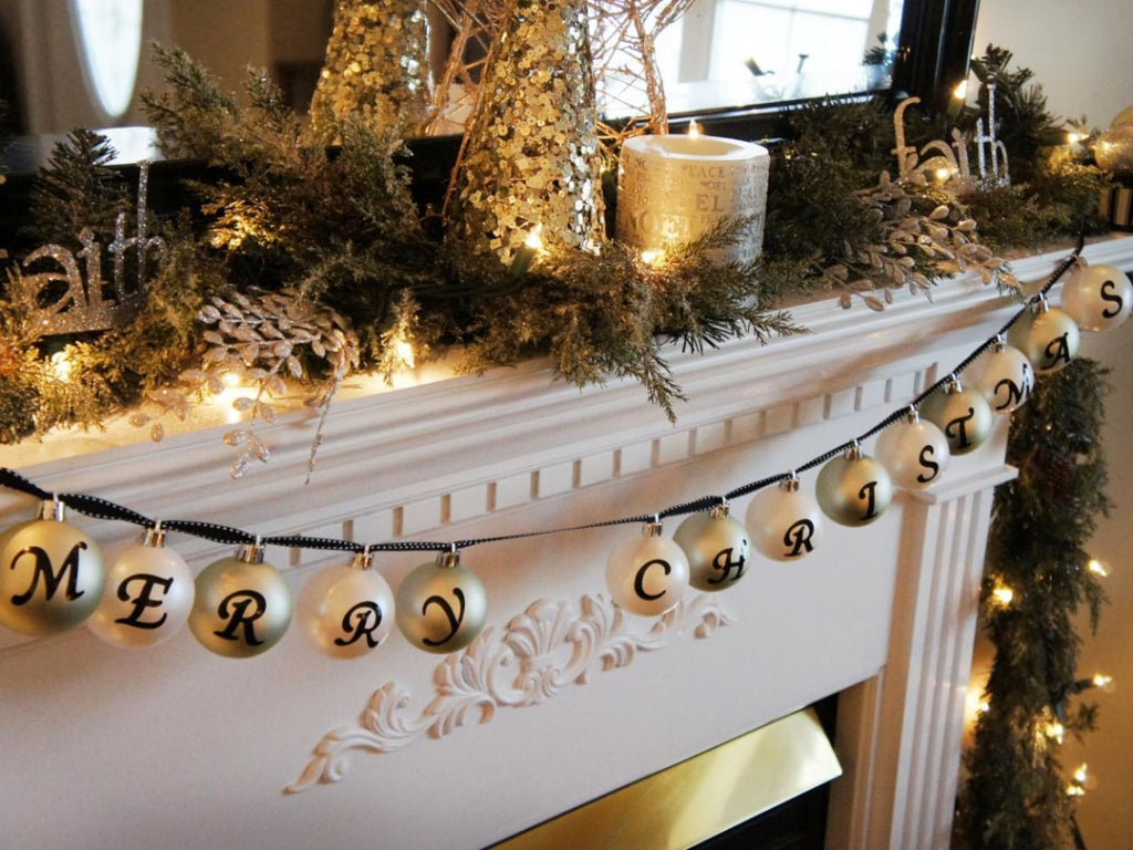 merry Christmas holiday mantle decor