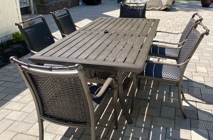 Glen Lake Home and Patio Aruba Wicker Outdoor Dining with Aluminum Slat Table