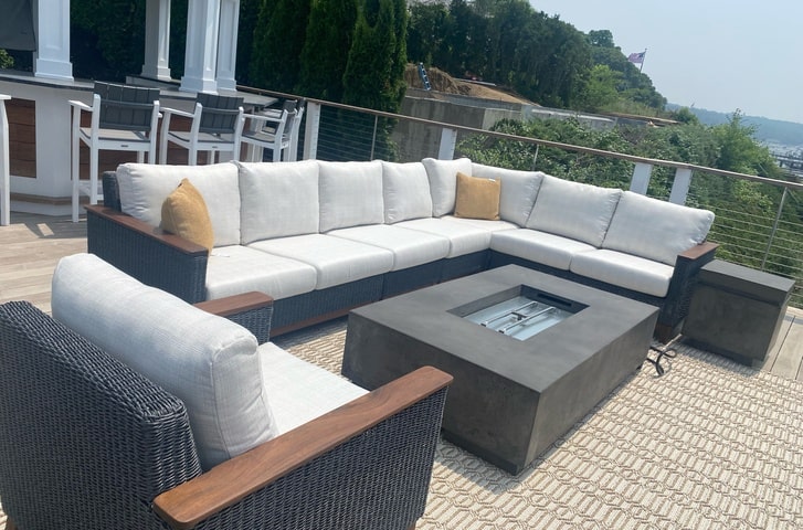 Jensen Outdoor Coral Deep Seating Sectional Viro Fiber Woven Seating with IPE Arm Rest Long Island Patio Furniture