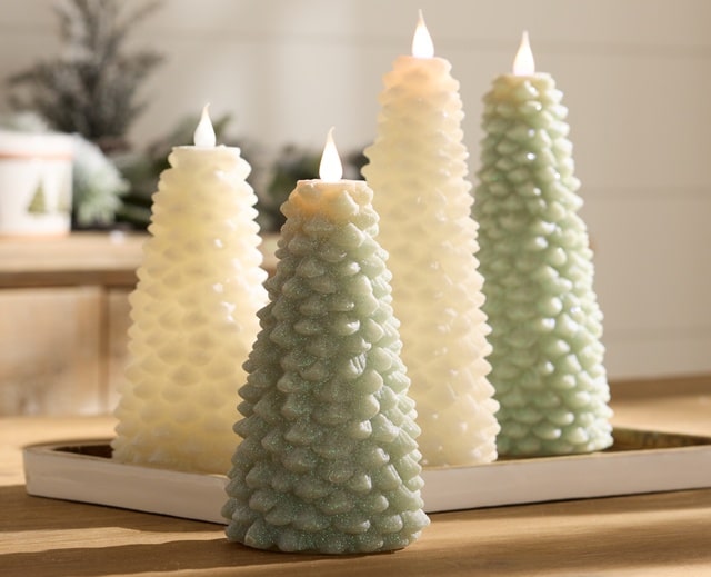 Melrose Battery Operated Candle Christmas Tree Ivory Sage Green