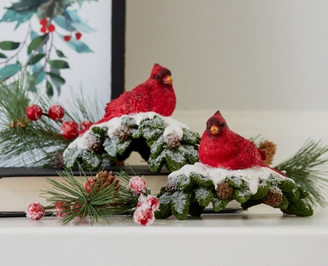 Melrose Cardinal Sitting Snowy Branch Christmas Holiday Home Decor