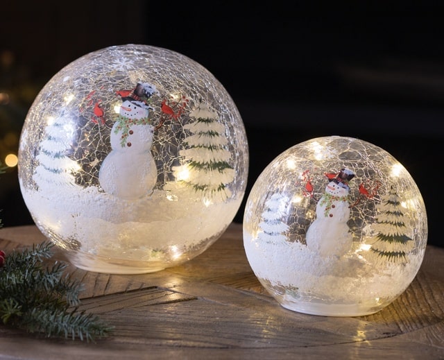 Melrose Glass Snowball With Lights Snowman Figure With Cardinal