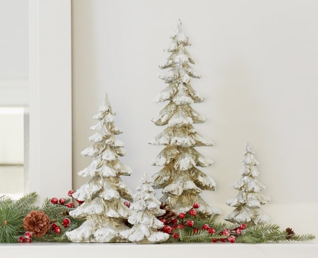 Melrose Gold Snowy Christmas Trees Tabletop Holiday Decor