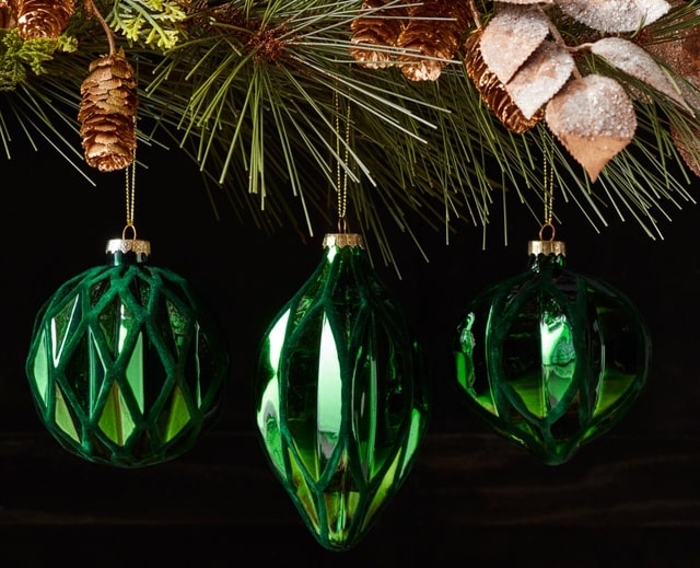 Melrose Green Glass Christmas Tree Ornaments Emerald Green
