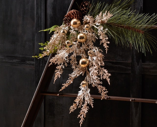 Melrose Holiday Glitter Fern Spray With Pinecones And Ornaments