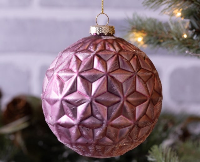 Melrose Lavender Frost Christmas Tree Ornament Glass Faceted Hanging Ball