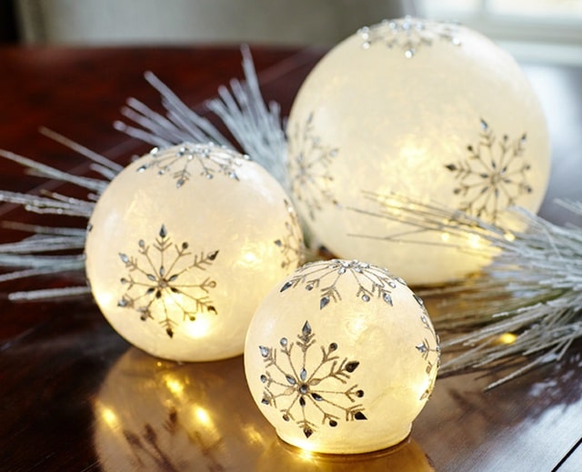 Melrose Lit Glass Snowflake Decor Balls