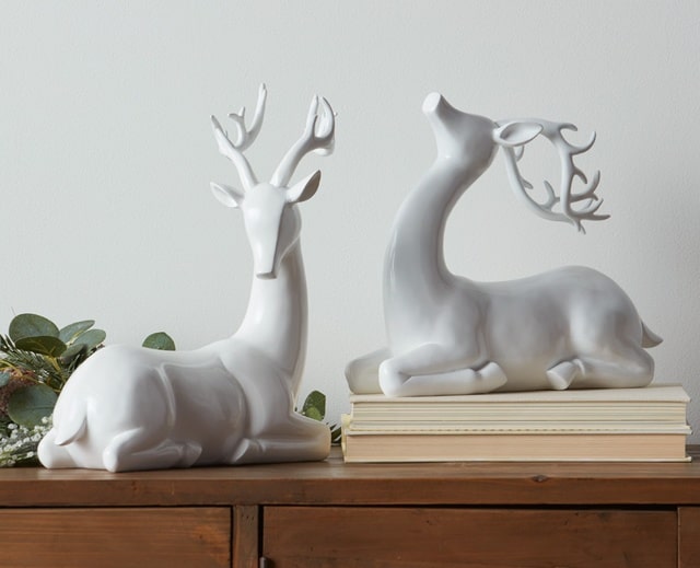 Melrose Modern White Reindeer for Tabletop Christmas Decor