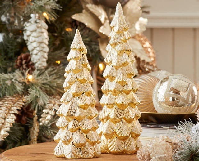 Melrose Pale Gold Glass Trees Christmas Home Decor