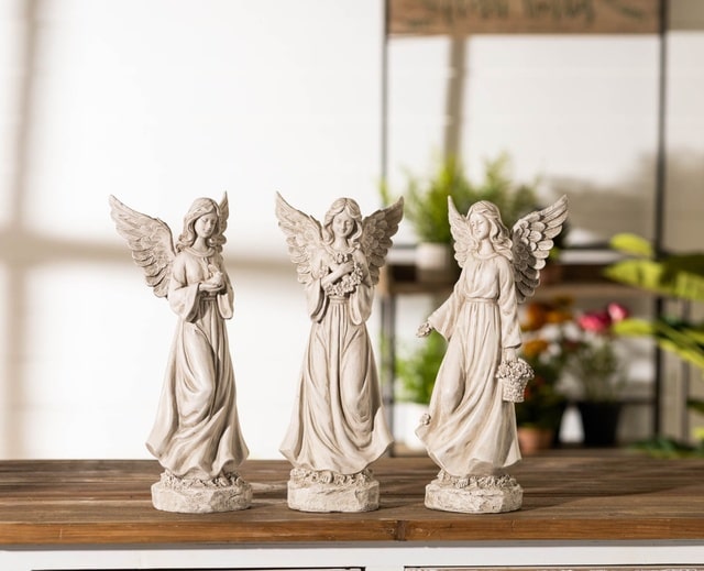 melrose resin angel statues with floral accents