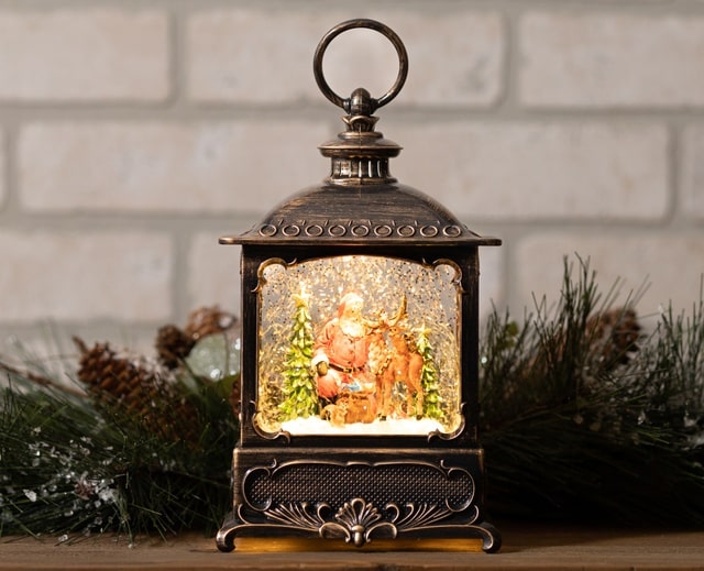 Melrose Water Lantern Christmas Home Decor Santa With Reindeer