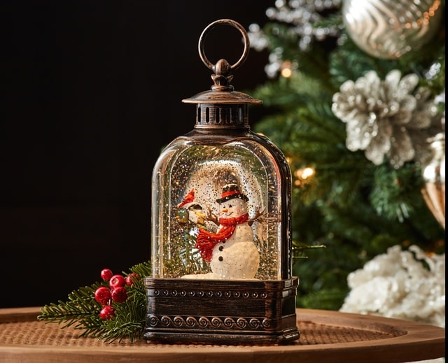 Melrose Water Lantern Snowman With Cardinal Holiday Home Decor