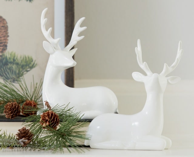 Melrose White Sitting Reindeer For Christmas Table