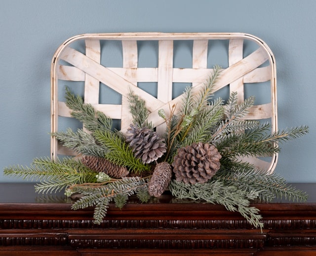 Melrose White Washed Basket With Natural Christmas