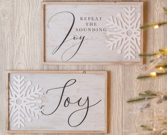 Melrose Wooden Wall Signs With Snowflake Modern Farmhouse Christmas Decor