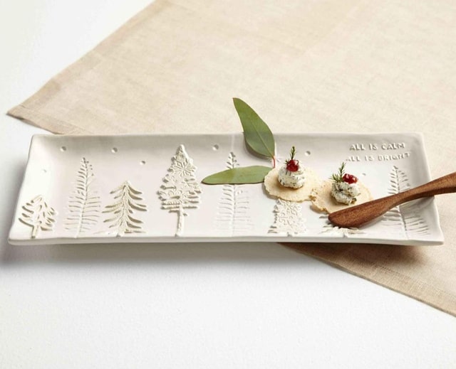 Mudpie All Is Calm All Is Bright White Ceramic Appetizer Dish With Christmas Trees Holiday Hostess Gift