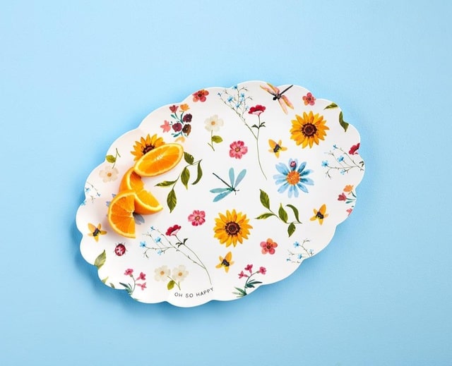 mudpie botanica floral oval serving tray