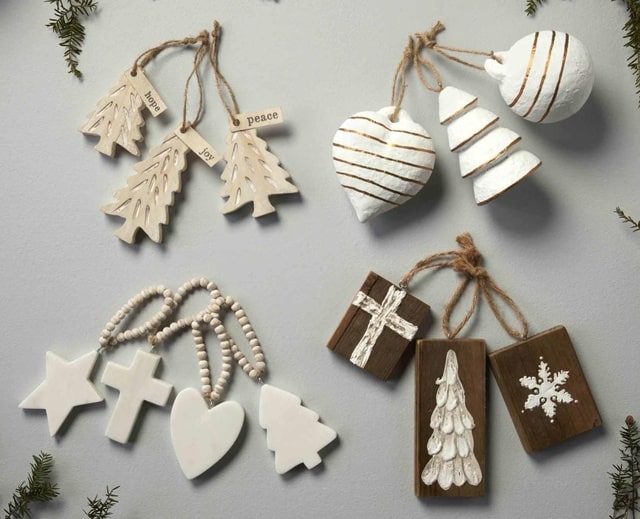 Mudpie Christmas Tree Ornaments Carved Wood and Marble Decorative Gift Tags