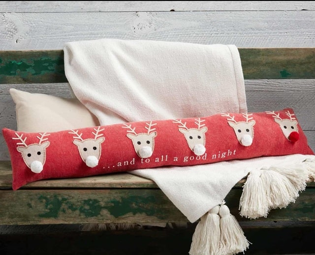 Mudpie Long Red Reindeer Christmas Pillow and To All A Goodnight