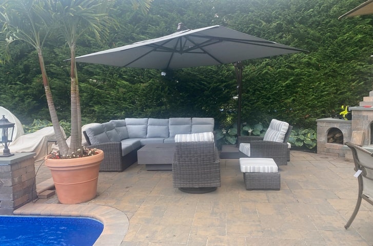 Patio Renaissance Eureka Wicker Sectional Outdoor Seating Long Island Pool Furniture with Treasure Garden Cantilever with 