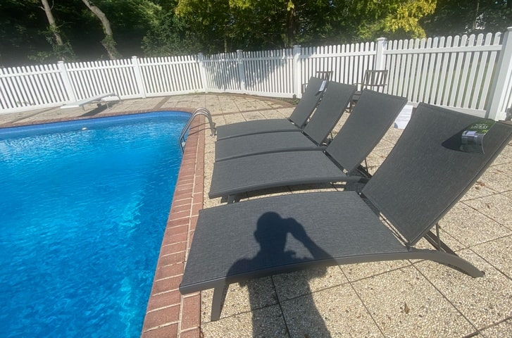 Poolside Sling Chaise Lounge Chairs in Gray with Adjustable Back Long Island Pool Patio Furniture