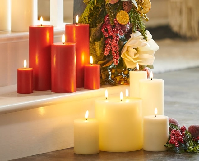 Raz Imports Battery Candles Ivory And Red Clustered Display
