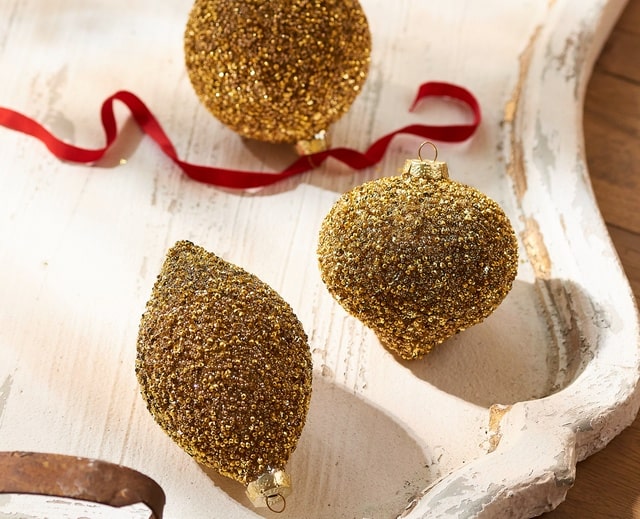 Raz Imports Beaded Dark Gold Glass Christmas Tree Ornament