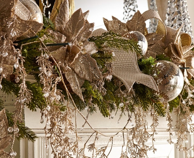 Raz Imports Elegant Platinum Christmas Holiday Decor Beaded Poinsettias With Dripping Crystals