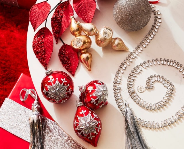 Raz Imports Elegant Red and Silver Christmas Tree Decor With Rhinestone Embellishments