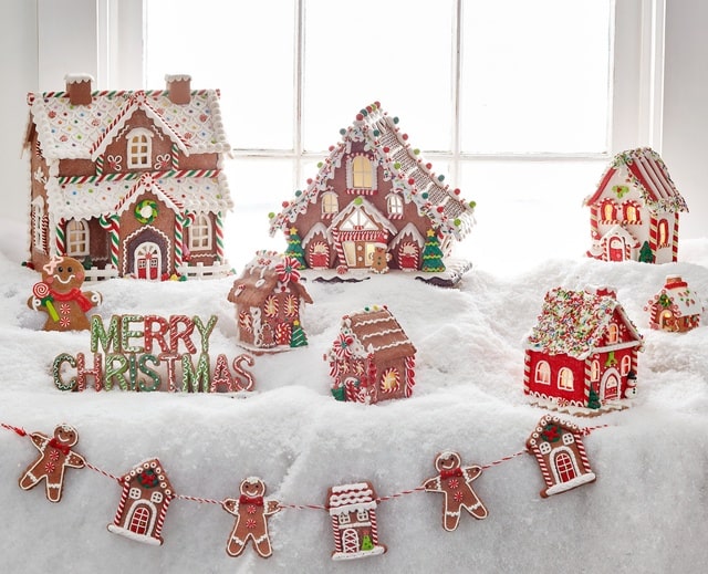 Raz Imports Gingerbread Christmas Decor Gingerbread House Village With Cookie Garland 