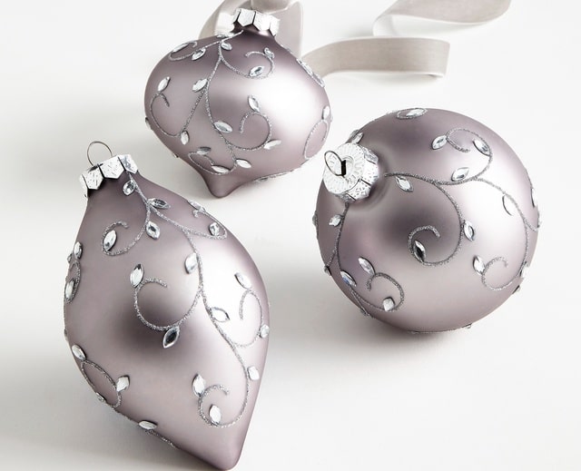 Raz Imports Lavender Frost Glass Christmas Tree Ornament With Silver Embellishments 
