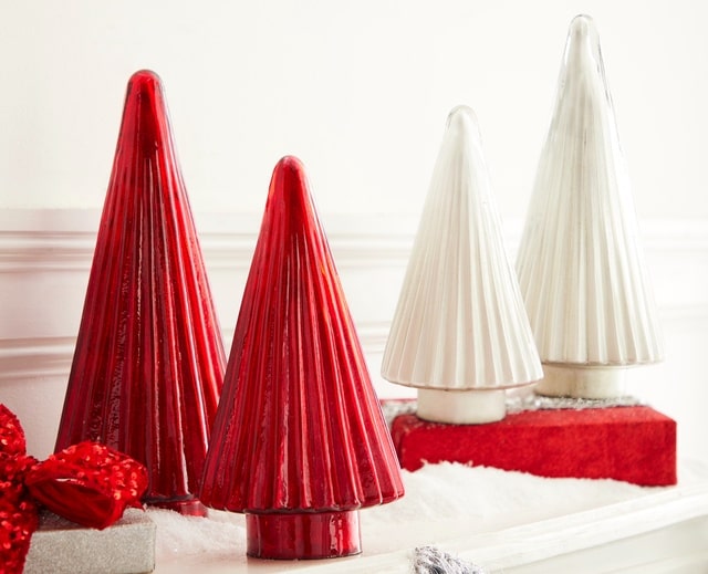 Raz Imports Modern Glass Christmas Trees in Red and White for Mantle Display