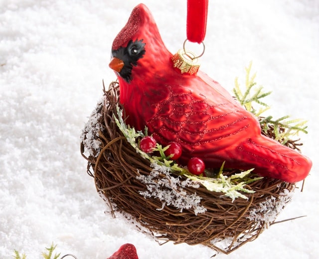 Raz Imports Red Cardinal in Nest Glass Christmas Tree Ornament 