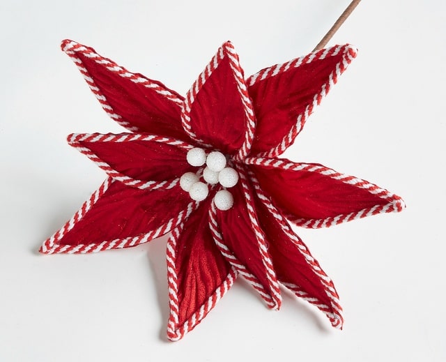 Raz Imports Red Velvet Poinsettia With Candy Cane Striping