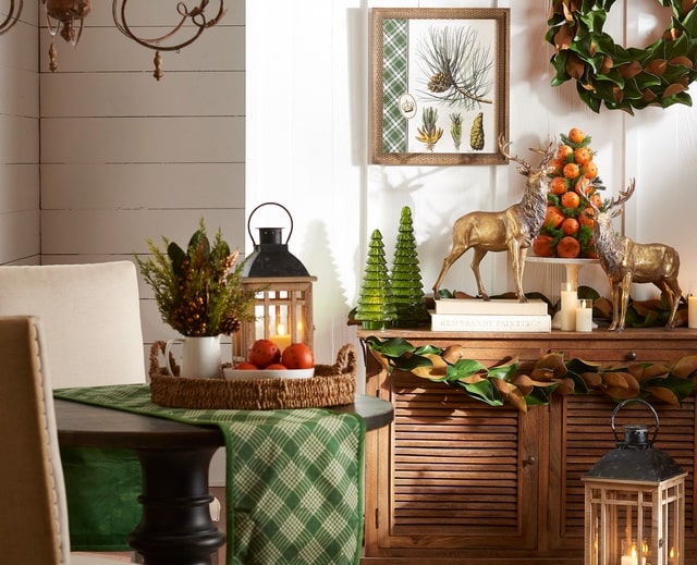 Raz Imports Rustic Lodge Holiday Christmas Home Decor Rich Greens and Gold