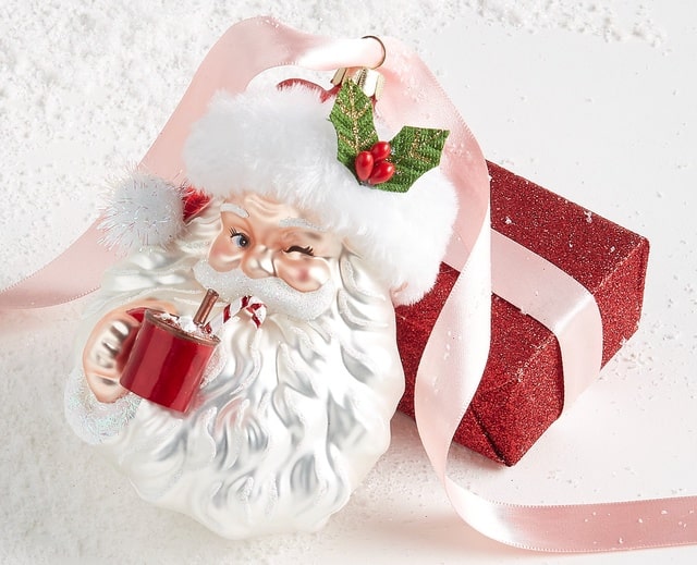 Raz Imports Santa Glass Christmas Tree Ornament Winking Santa With Hot Cocoa Mug